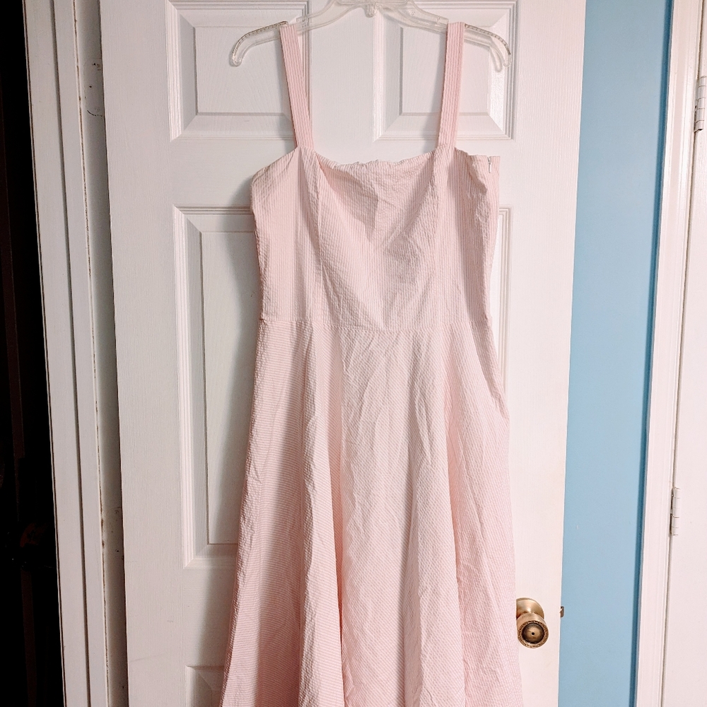 Lauren Ralph Lauren Sleeveless Pink and White Pin Striped A-Line Dress